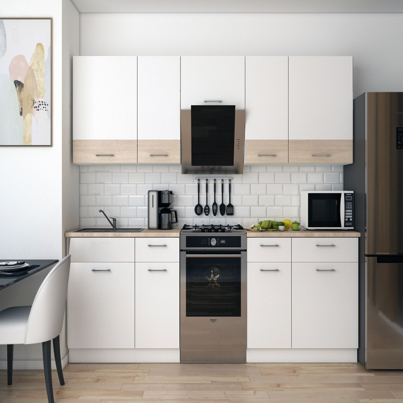 Kuchnia Leia 2,6 m Biały/Dąb Sonoma Płyta wiórowa 260x60x250 (81000009)