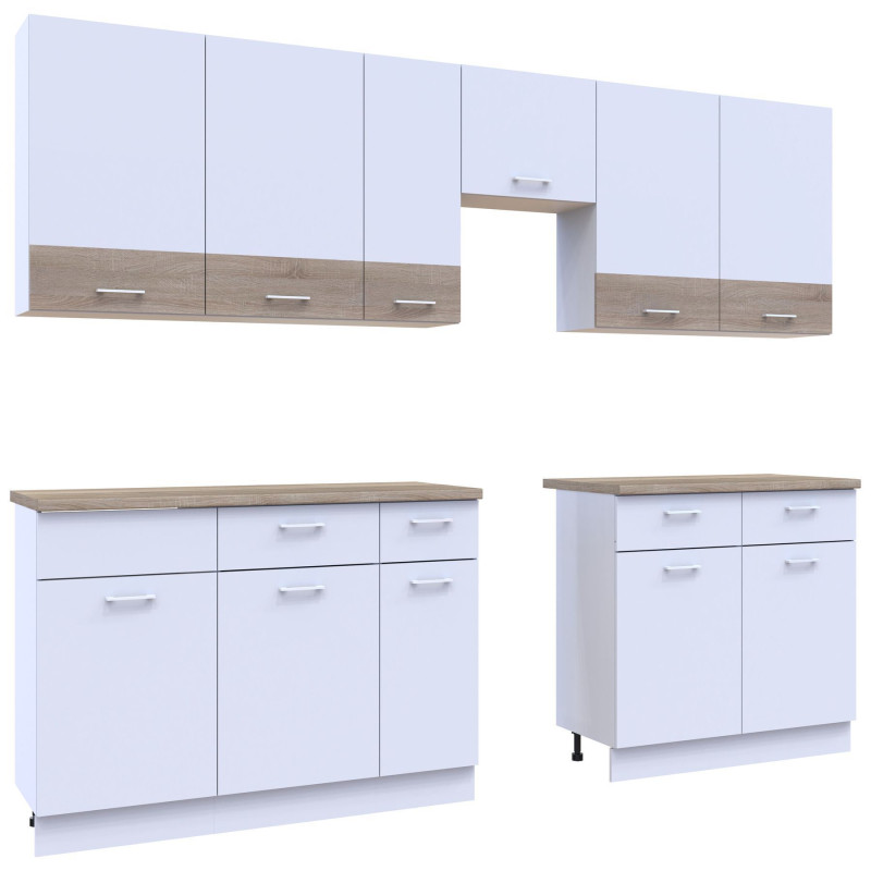 Kuchnia Leia 3,4 m Biały/Dąb Sonoma Płyta wiórowa 340x60x250 (81000007)