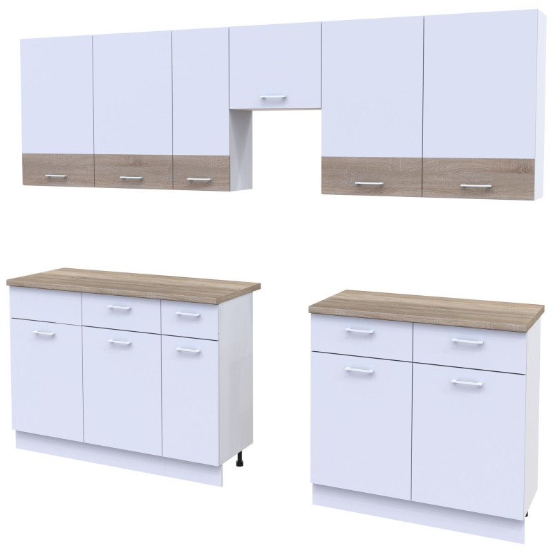 Kuchnia Leia 3,4 m Biały/Dąb Sonoma Płyta wiórowa 340x60x250 (81000007)