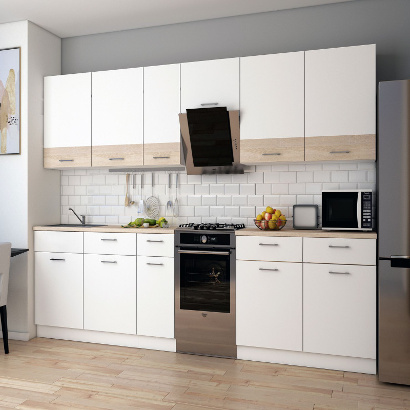 Kuchnia Leia 3,4 m Biały/Dąb Sonoma Płyta wiórowa 340x60x250 (81000007)