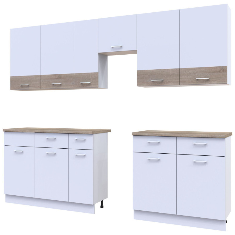 Kuchnia Leia 3,4 m Biały/Dąb Sonoma Płyta wiórowa 340x60x250 (81000007)