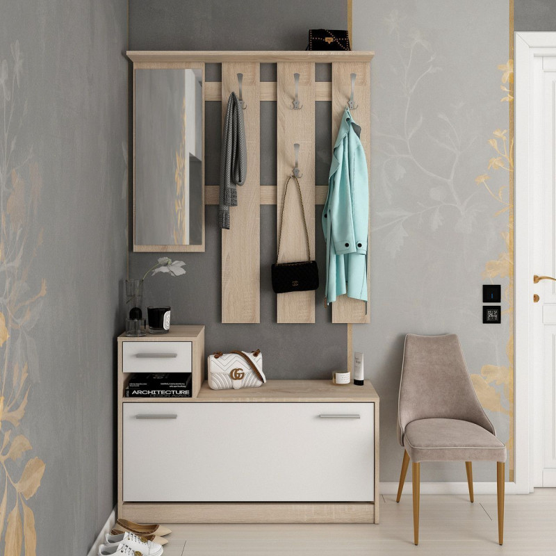 Прихожая Alice Белый/Дуб Cонома 1 зеркало 100х27х182,9 (44900238)