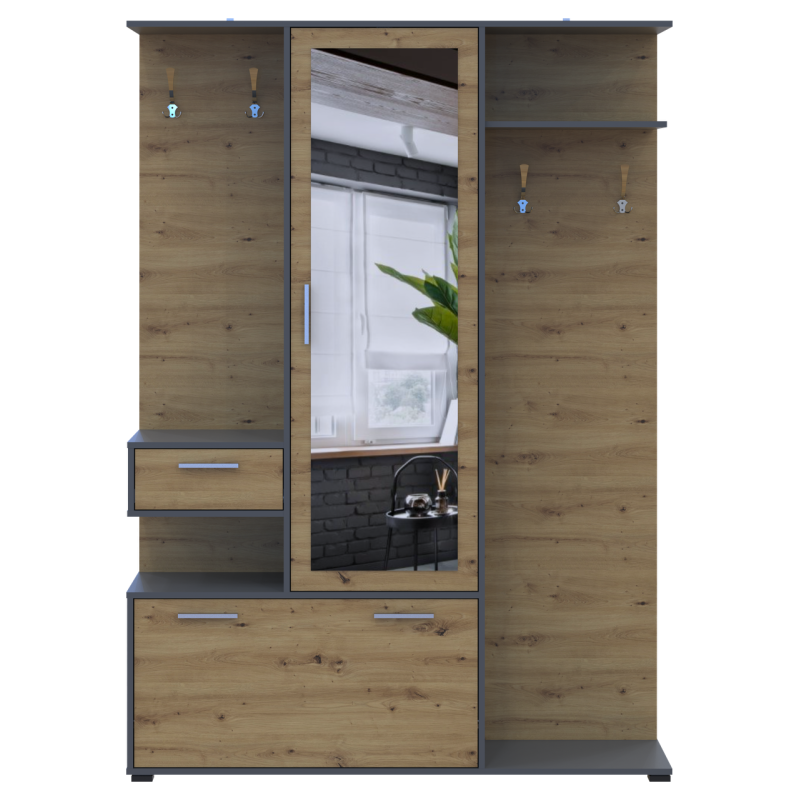 Прихожая Финч Графит / Дуб Артизан 145х37х202 (44900220)