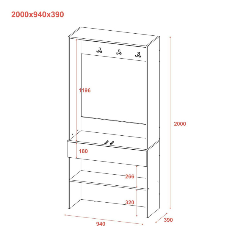 Прихожая Сплит Дуб Артизан/Кашемир ДСП 94х39х200 (44900270)