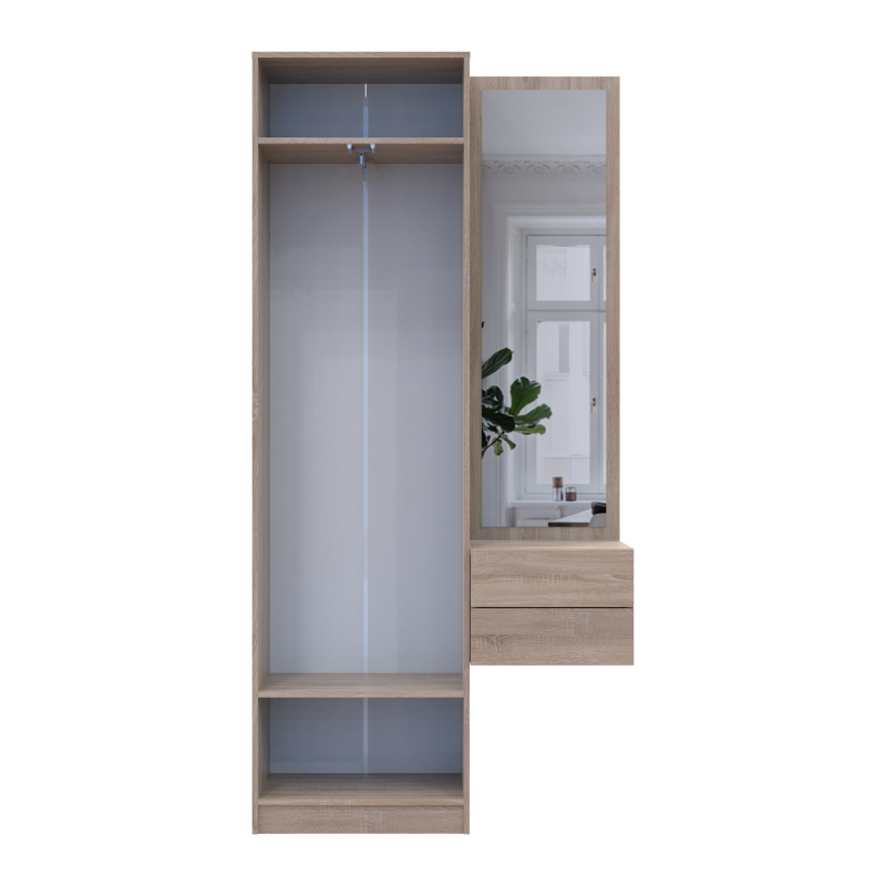 Прихожая Сола 1+2 Дуб Сонома/Белый ДСП/зеркало 105х40х215 (42005150)