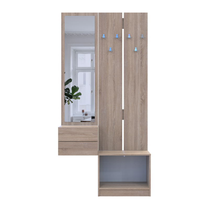 Прихожая Сола 2+3 Дуб Сонома/Белый ДСП/зеркало 105х40х215 (42005148)