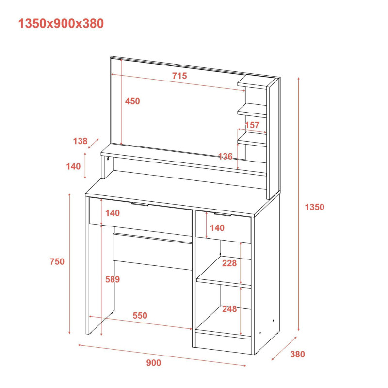 Туалетный столик Эстель Белый ДСП 90х38х135 (41516035)