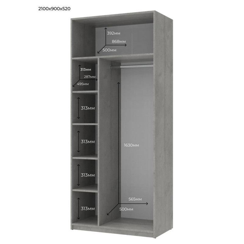 Распашная шкаф для одежды Кен Бетон / Белый 2 ДСП 90х52х210 (80737020)