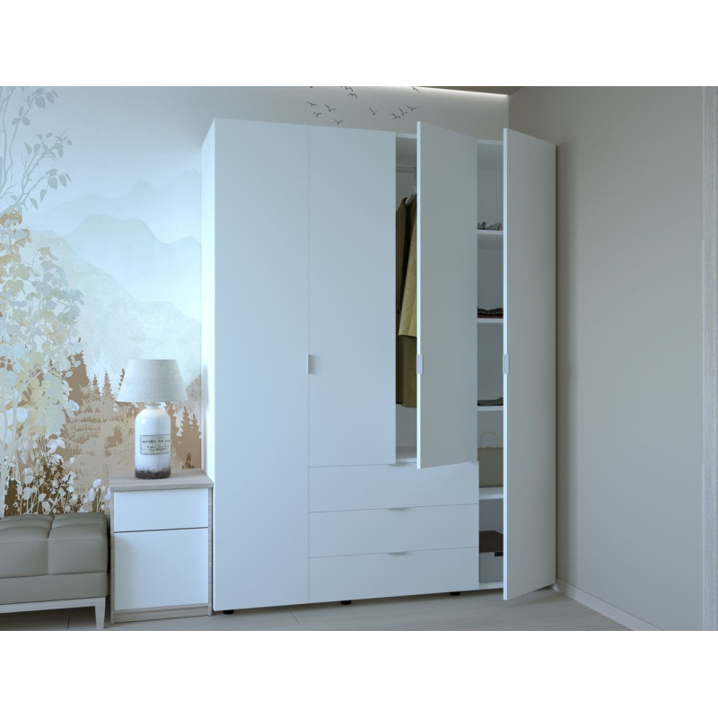 Распашной шкаф для одежды Гелар Белый 4 ДСП 155х49,5х203,4 (80397642)