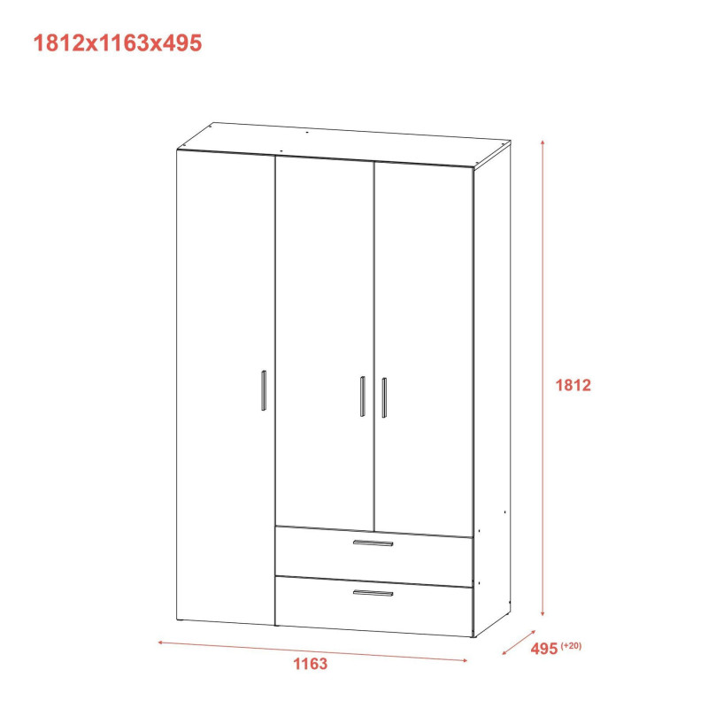 Распашной шкаф для одежды Эктор Белый 3 ДСП 116х49.5х180 (80737076)