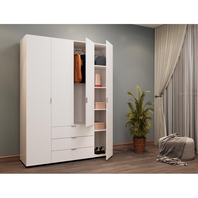 Распашной шкаф для одежды Гелар Белый 4 ДСП 155х49,5х203,4 (80397642)