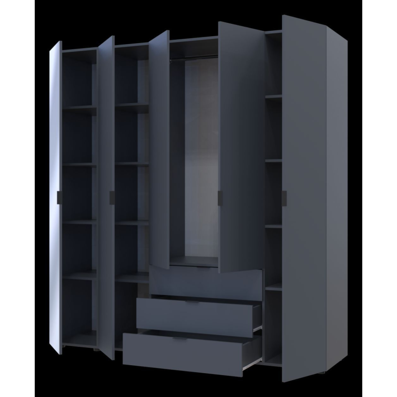 Шкаф для одежды Гелар Графит 4ДСП/Зеркало 194х49.5х203.4 (42002161)