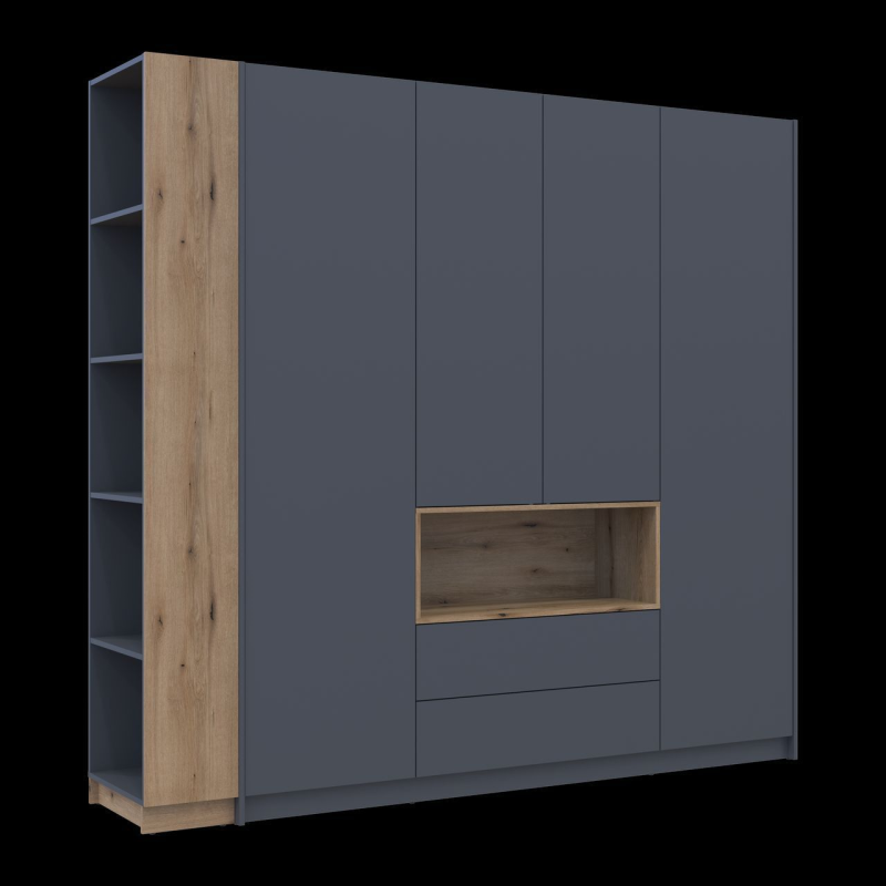 Шкаф для одежды с нишей и этажеркой Дейл Графит/Дуб Эвок 4 ДСП 234х52х220 (42005158)