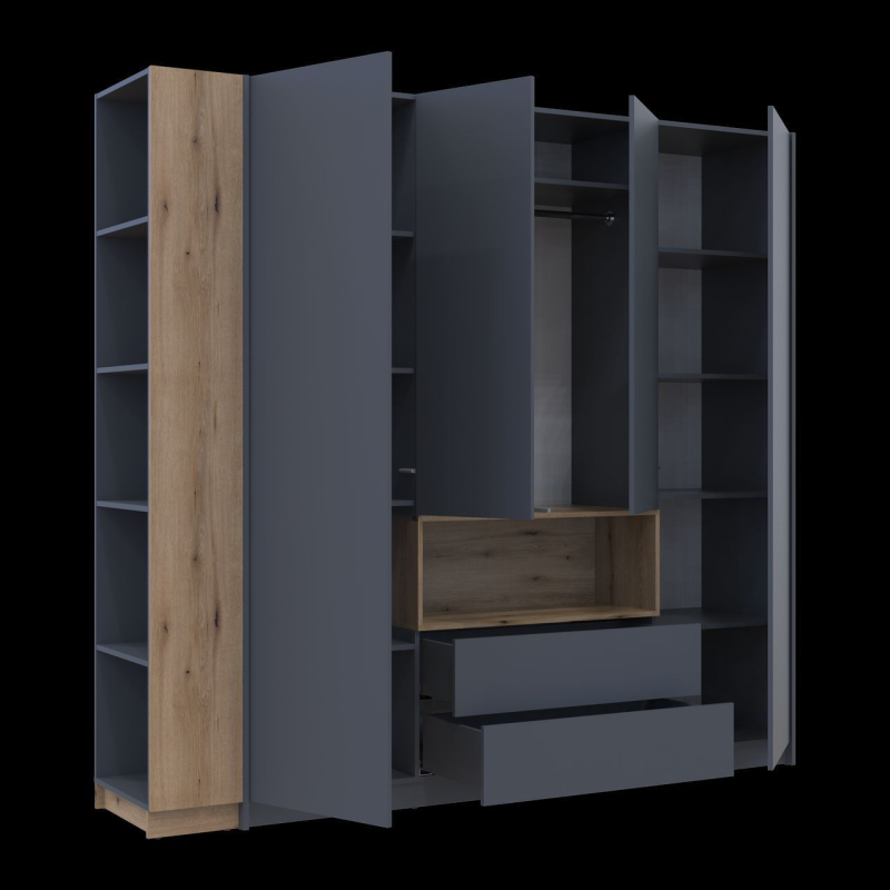 Шкаф для одежды с нишей и этажеркой Дейл Графит/Дуб Эвок 4 ДСП 234х52х220 (42005158)