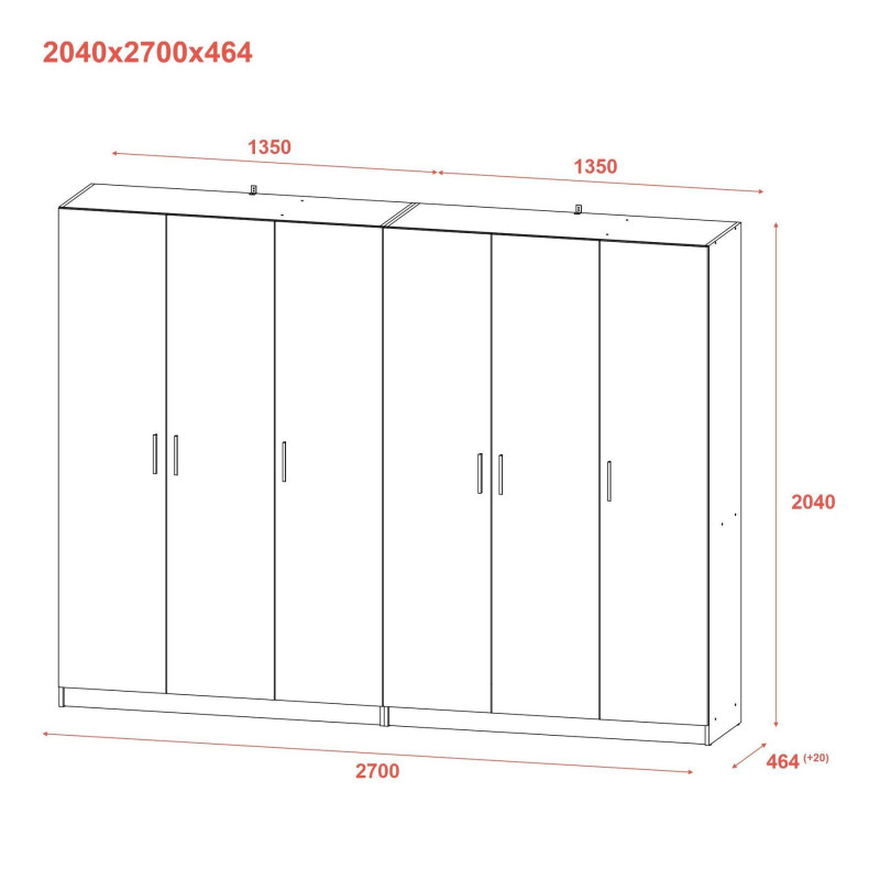 Шкаф для одежды Промо Серый 3+3 ДСП 270х48х204 (80737768)