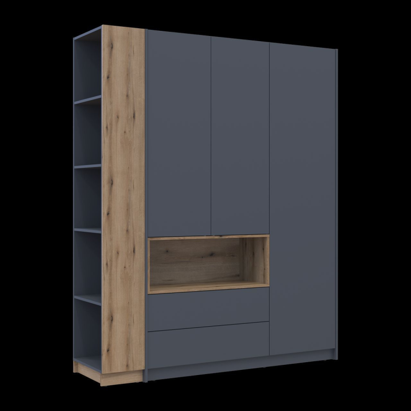 Шкаф для одежды с нишей и этажеркой Дейл Графит/Дуб Эвок 3 ДСП 178х52х220 (42005156)