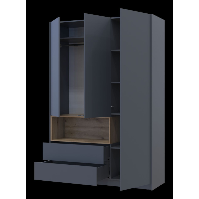 Шкаф для одежды с нишей Дэйл Графит/Дуб Эвок 3 ДСП 150х52х220 (80737723)