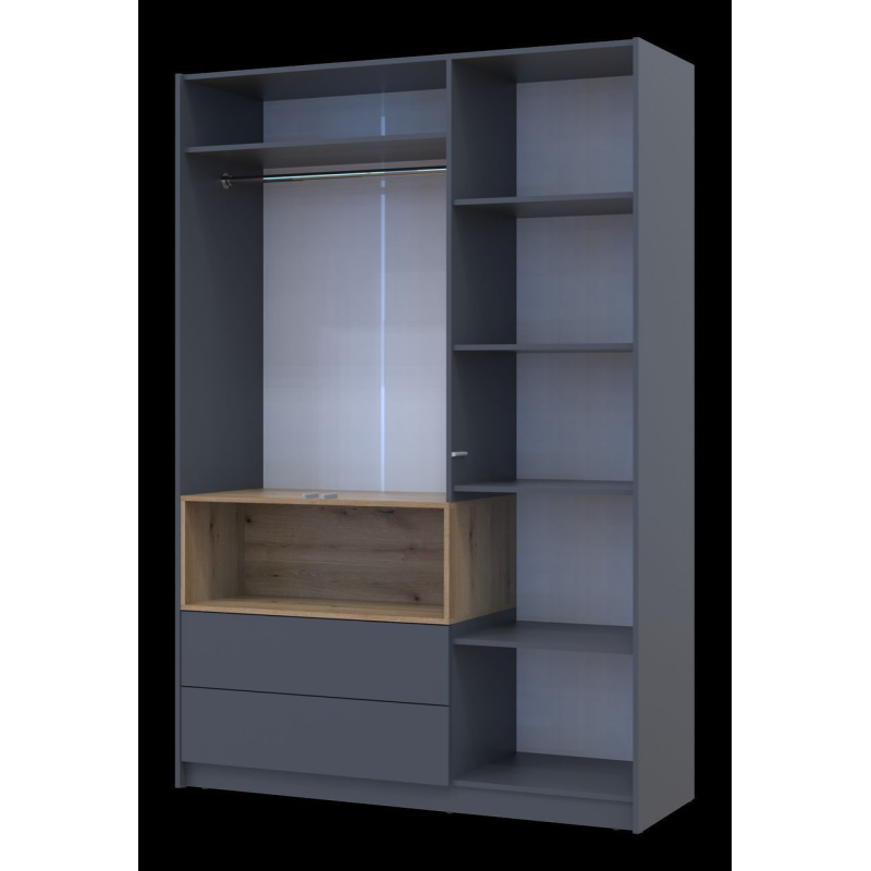 Шкаф для одежды с нишей Дэйл Графит/Дуб Эвок 3 ДСП 150х52х220 (80737723)
