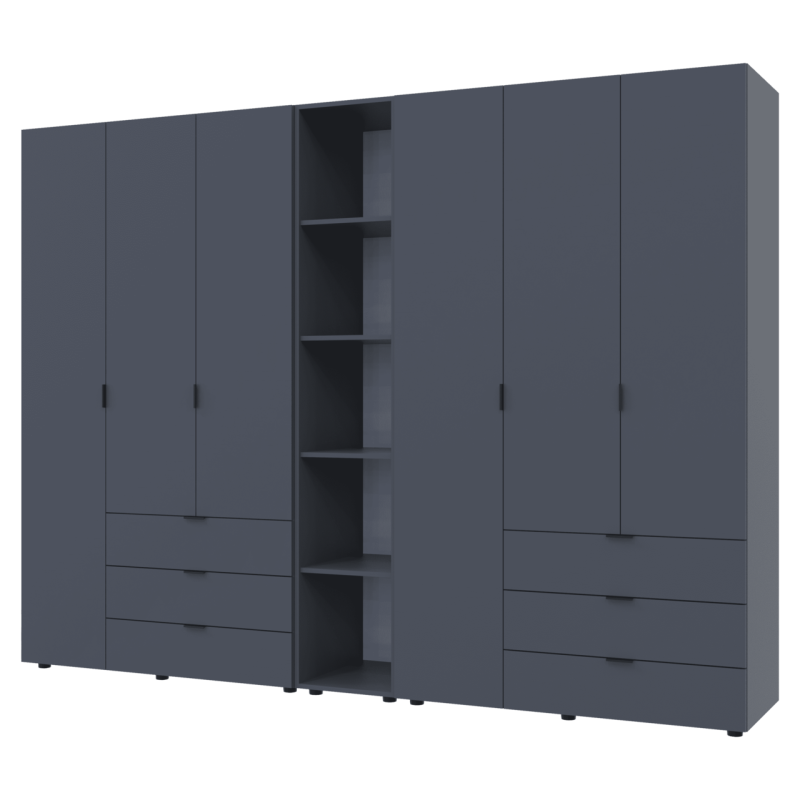 Комплект Гелар с Этажеркой Графит 3+3 ДСП 270.6х49.5х203.4 (42005061)