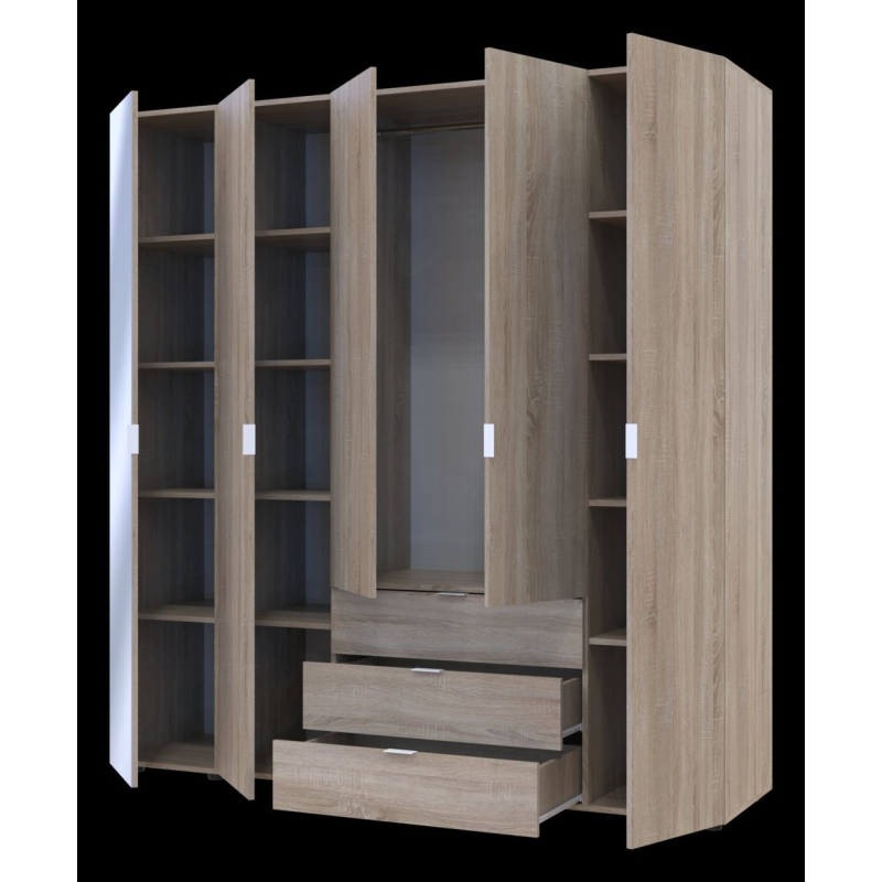 Шкаф для одежды Гелар Дуб сонома 4ДСП/Зеркало 194х49.5х203.4 (42002162)