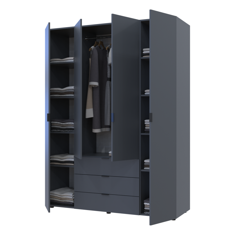 Распашной шкаф для одежды Гелар Графит 4 ДСП 155х49,5х203,4 (80737075)
