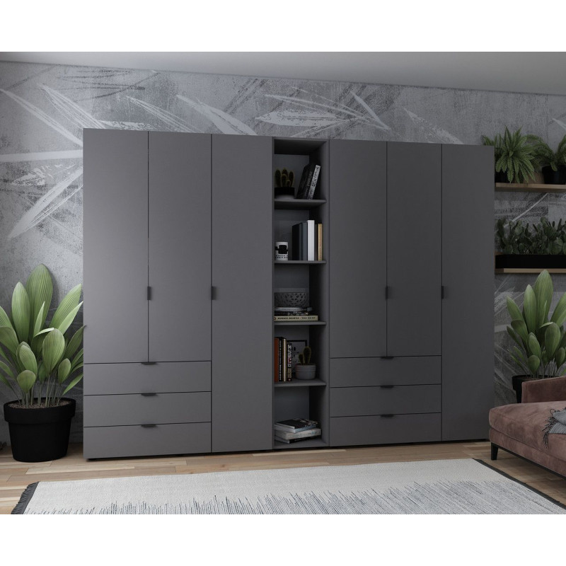 Комплект Гелар с Этажеркой Графит 3+3 ДСП 270.6х49.5х203.4 (42005061)