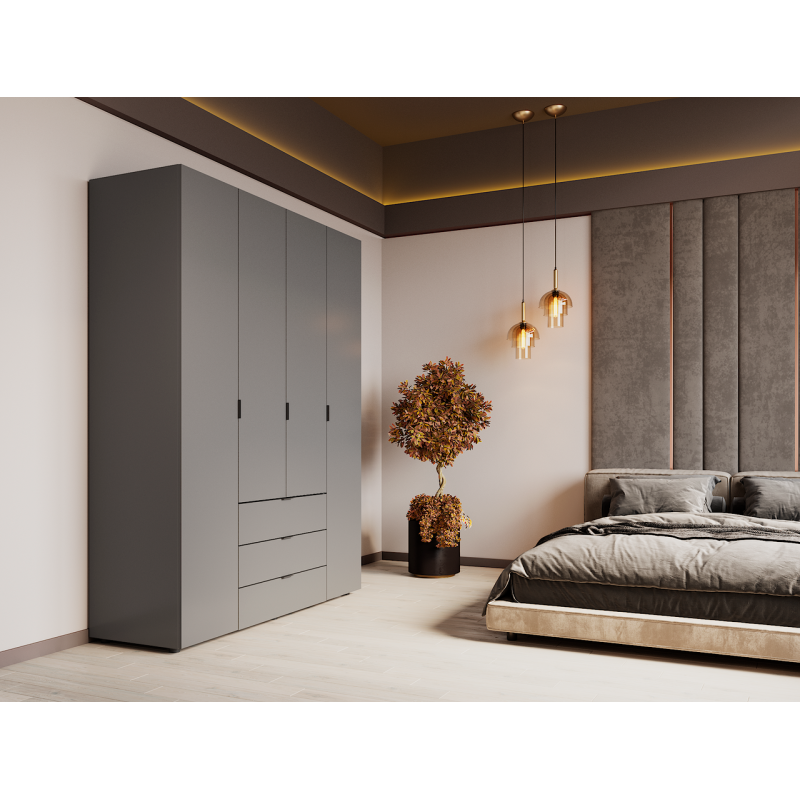 Распашной шкаф для одежды Гелар Графит 4 ДСП 155х49,5х203,4 (80737075)