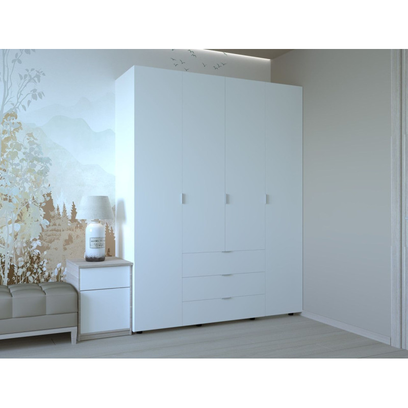 Распашной шкаф для одежды Гелар Белый 4 ДСП 155х49,5х203,4 (80397642)