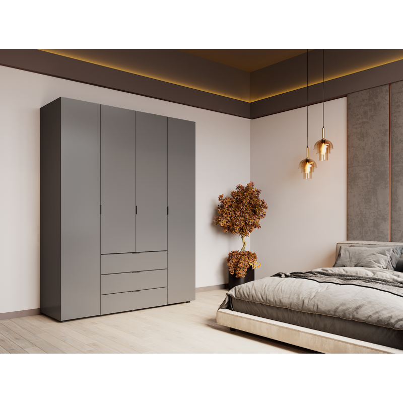 Распашной шкаф для одежды Гелар Графит 4 ДСП 155х49,5х203,4 (80737075)