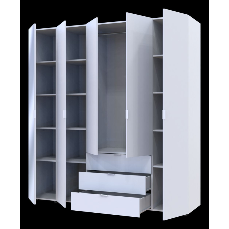 Шкаф для одежды Гелар Белый 4ДСП/Зеркало 194х49.5х203.4 (42002160)