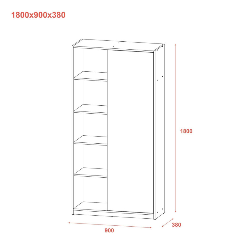 Шкаф для одежды Студент Графит/Белый ДСП 90х38х180 (44900273)