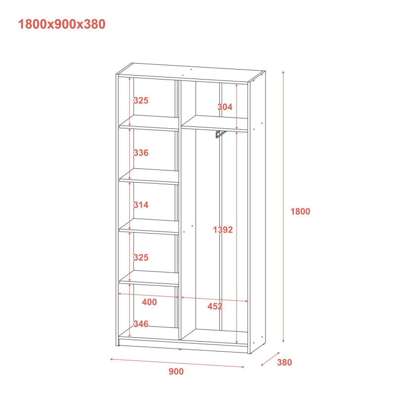 Шкаф для одежды Студент Дуб Сонома/Белый ДСП 90х38х180 (40908067)