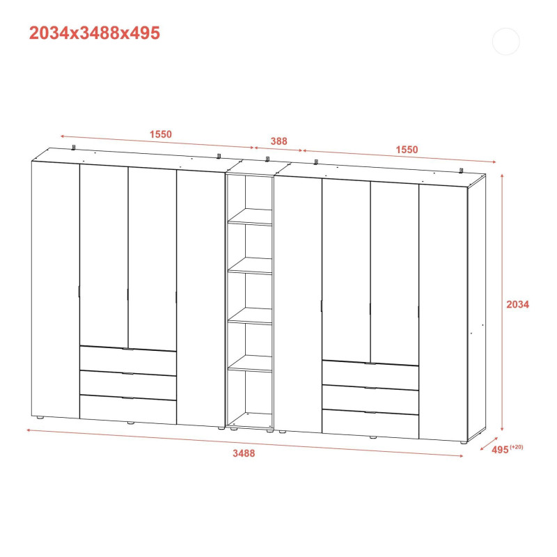 Комплект Гелар с Этажеркой Дуб сонома 4+4 ДСП 348.2х49.5х203.4 (42005053)