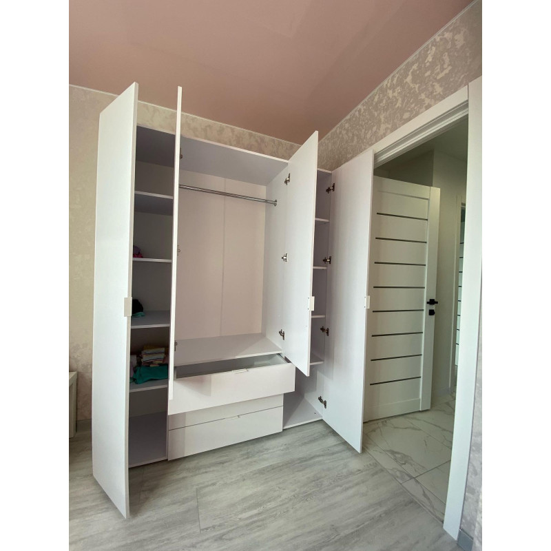 Распашной шкаф для одежды Гелар Белый 4 ДСП 155х49,5х203,4 (80397642)