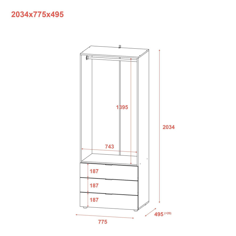Распашной шкаф для одежды Гелар Графит 2 ДСП 77,5х49,5х203,4 (80737023)