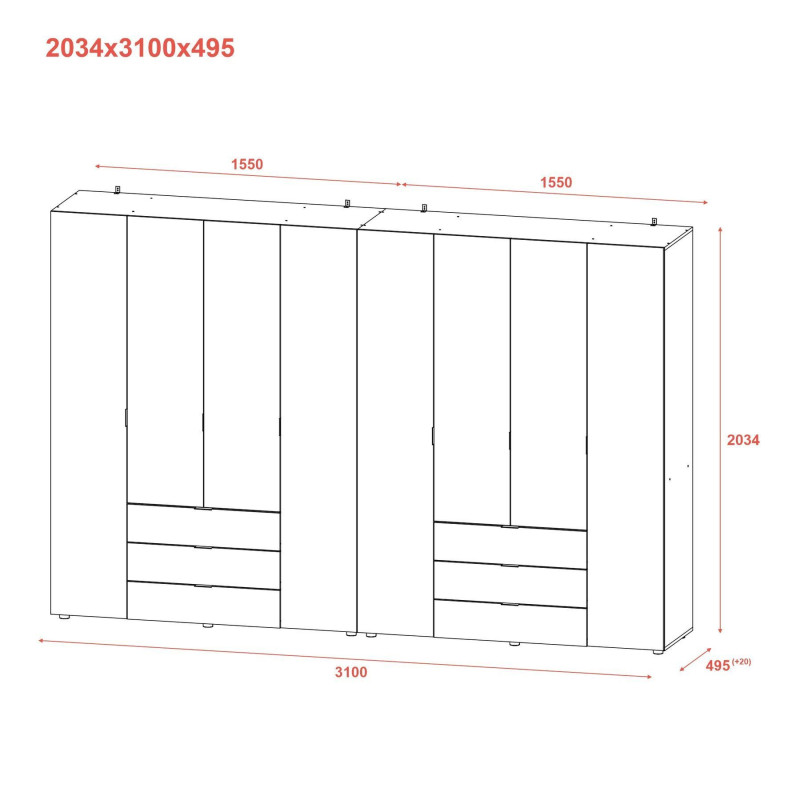 Распашной шкаф для одежды Гелар комплект Графит 4+4 ДСП 310х49,5х203,4 (42002130)