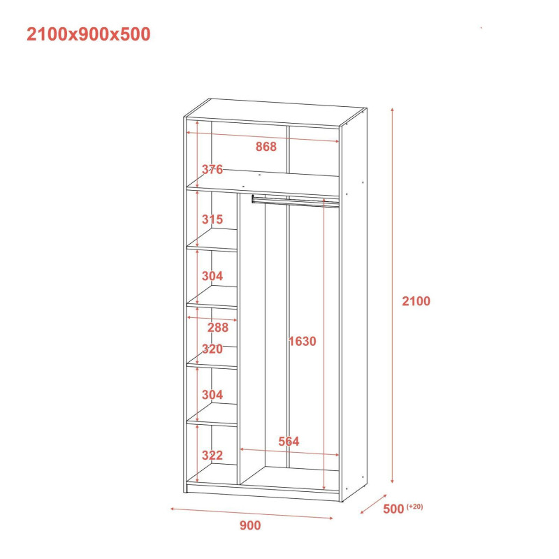 Распашная шкаф для одежды Кен Бетон / Белый 2 ДСП 90х52х210 (80737020)