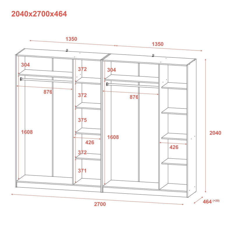 Шкаф для одежды Промо Кашемир 3+3 ДСП 270х48х204 (80737674)