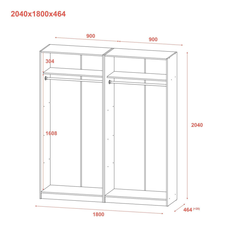 Шкаф для одежды Промо Графит 2+2 ДСП 180х48х204 (42005068)