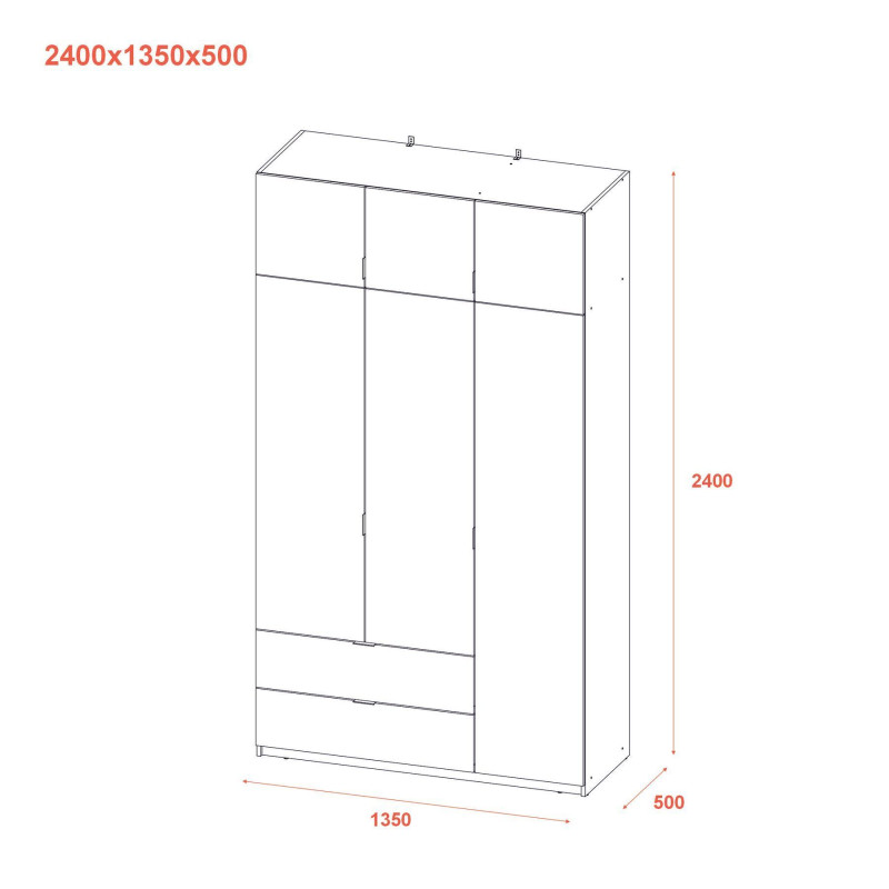 Распашная шкаф для одежды Лукас Графит 3ДСП 135х50х240 (80737801)