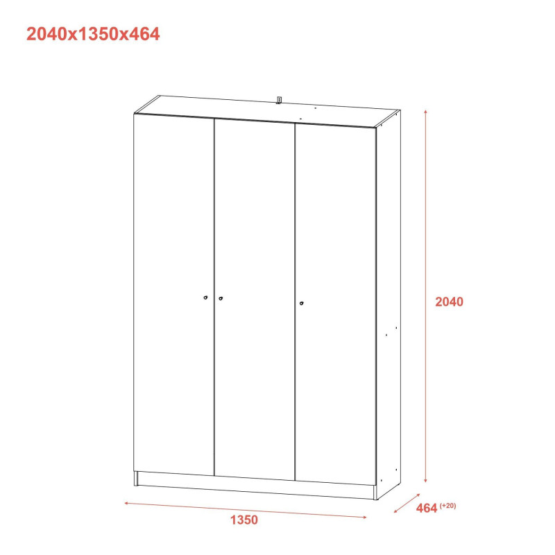 Шкаф для одежды Промо Графит 3 ДСП 135х48х204 (44900233)