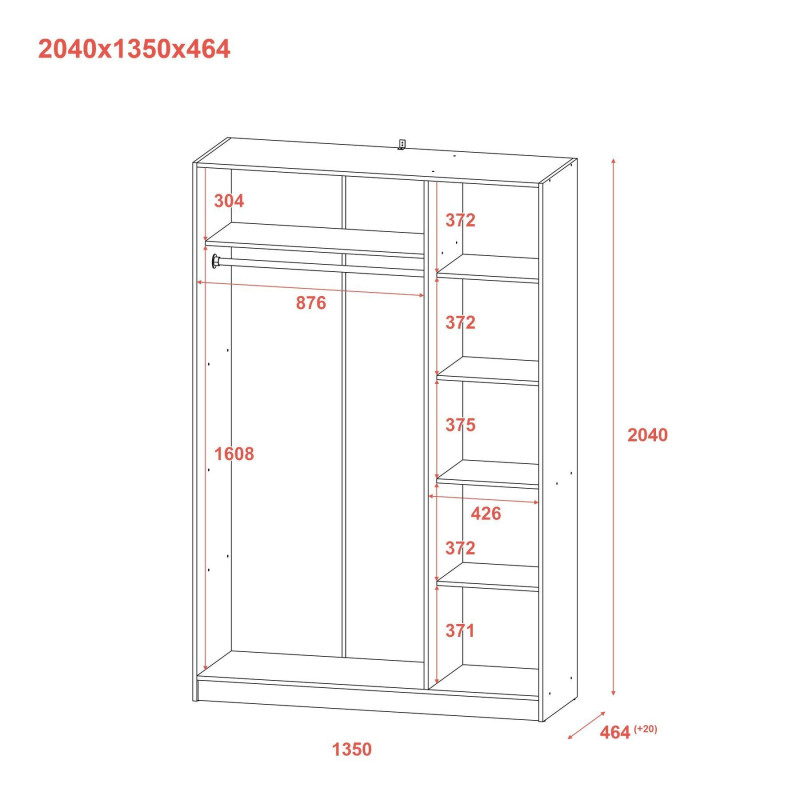 Шкаф для одежды Промо Графит 3 ДСП 135х48х204 (44900233)