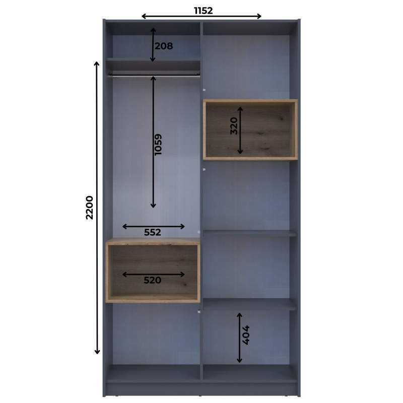 Шкаф для одежды с нишей Дэйл Графит/Дуб Эвок 2 ДСП 115.2х52х220 (80737722)