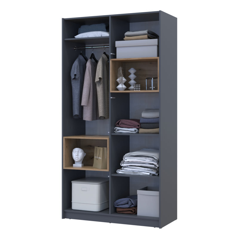 Шкаф для одежды с нишей Дэйл Графит/Дуб Эвок 2 ДСП 115.2х52х220 (80737722)