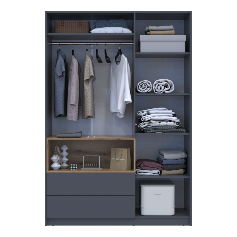 Шкаф для одежды с нишей Дэйл Графит/Дуб Эвок 3 ДСП 150х52х220 (80737723)