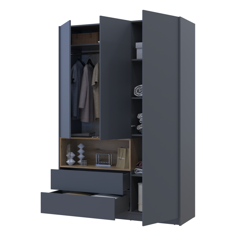 Шкаф для одежды с нишей Дэйл Графит/Дуб Эвок 3 ДСП 150х52х220 (80737723)