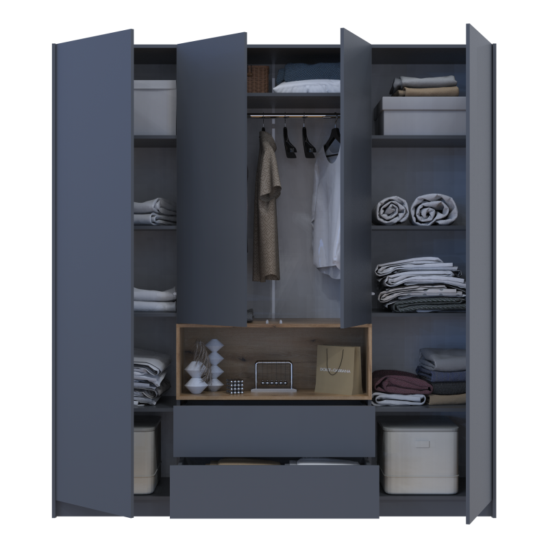 Шкаф для одежды с нишей Дэйл Графит/Дуб Эвок 4 ДСП 206х52х220 (80737724)