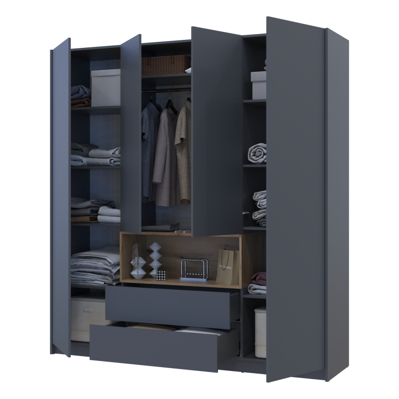 Шкаф для одежды с нишей Дэйл Графит/Дуб Эвок 4 ДСП 206х52х220 (80737724)