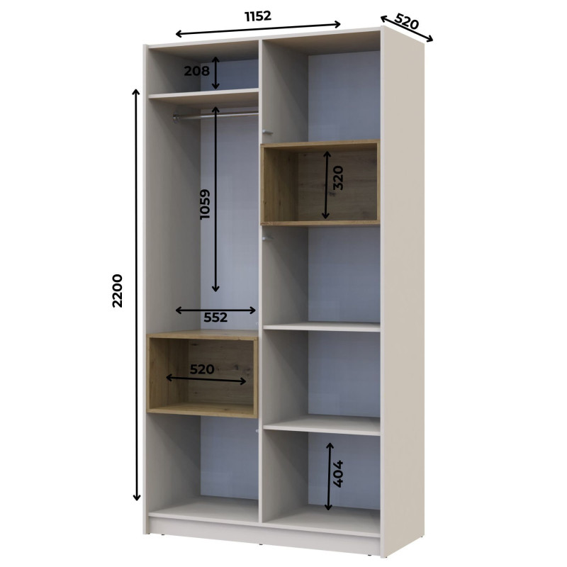 Шкаф для одежды с нишей Дейл Кашемир/Дуб Артизан 2 ДСП 115.2х52х220 (80737725)