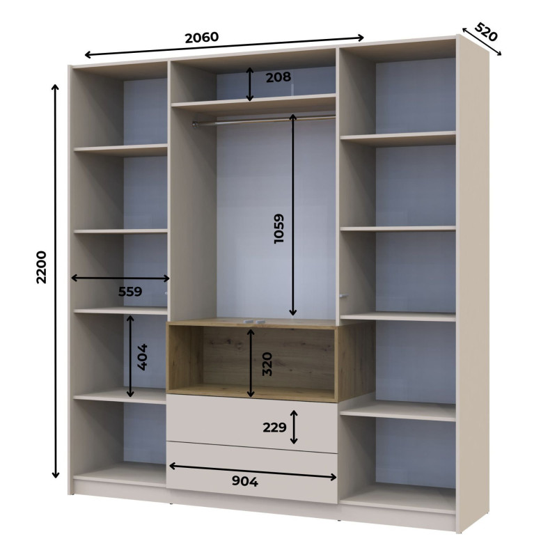 Шкаф для одежды с нишей Дейл Кашемир/Дуб Артизан 4 ДСП 206х52х220 (80737727)